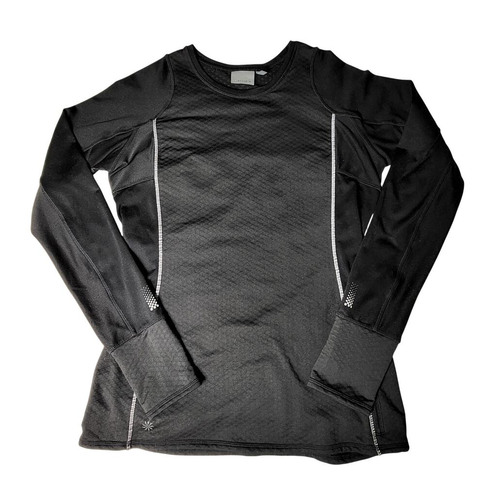 Athleta Running Heat Zone Black Reflective Shirt 457112 Thumb Holes Size M